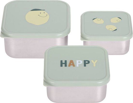 Lässig Opvang en bewaarbakjes van RVS Snackbox 3-delige set - Happy Fruits Lemon