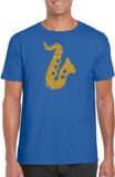 Bellatio Decorations Shoppartners Bv Gouden saxofoon t-shirt blauw voor heren - Maat M
