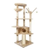 Meerveil Kattenboom kattentoren 167 cm voor grote katten, kattenklimboom met kattenactiviteitenplatformen, 3 pompons, 1 appartementen, mand en sisal krabpalen, beige