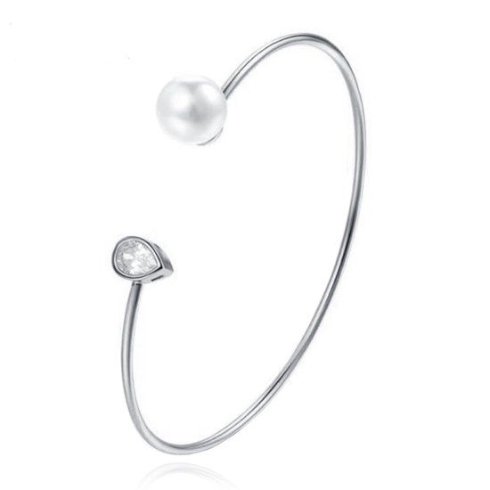 LGT JWLS Zilverkleurige armband met Ovale Zirkonia Steen en Imitatie Parel