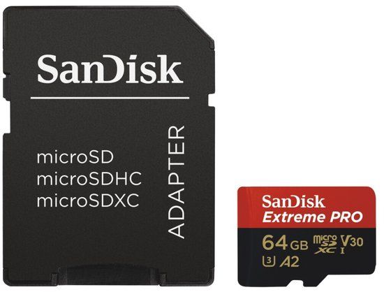 SanDisk Extreme Pro Micro SDXC 64GB - A2 V30 + Adapter
