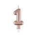 Homéa Birthday Candle Number 1 with Plastic Holder, H 7.5 cm, Rose Gold