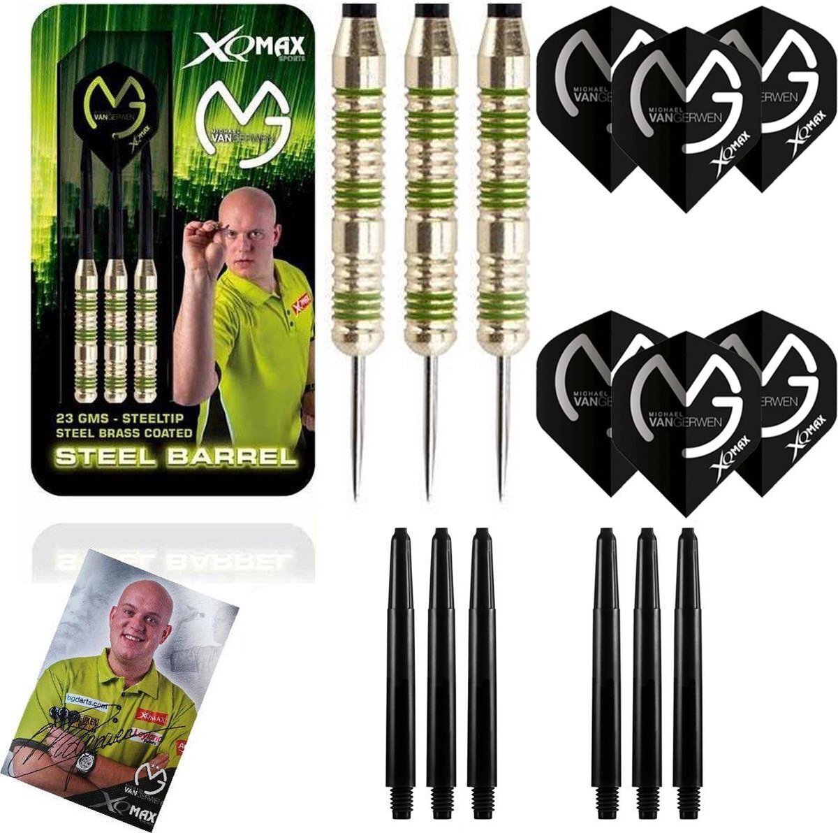 Dragon Darts Michael van Gerwen - steeldarts - green edition - 23 gram - dartpijlen - gesigneerde foto - 6 dartshafts + 6 dartflights