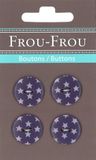 Frou-Frou 7090 18 106 Pakket van 4 nylon knoppen voor het aanpassen van bleke sterren gedrukt op paarse achtergrond