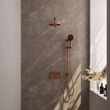Brauer Copper Edition Thermostatische Regendoucheset Inbouw - Hoofddouche 20 cm - Rechte Wandarm - Met Drukknoppen - Handdouche 3 Standen - Doucheslang - Geintegreerde Glijstang