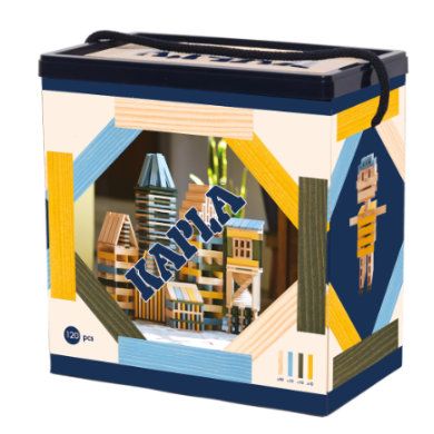 Kapla Bouwstenen doos van 120, lichtblauw/geel/groen