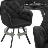 tectake® Draaistoel Fluweellook – Eetkamerstoel met Armleuningen – Ergonomische Zitting en Rugleuning – 180° Draaibaar – Moderne Stalen Poten – Zwart