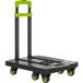 Chariot de transport pliable en métal avec poignée réglable et roues, dimensions 49 x 35 x 102 cm, couleur verte