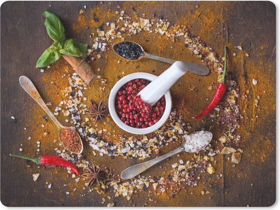 MousePadParadise Mousepad - Vijzel - Kruiden - Lepels - Specerijen - Bruin - Peper - 23x19 cm