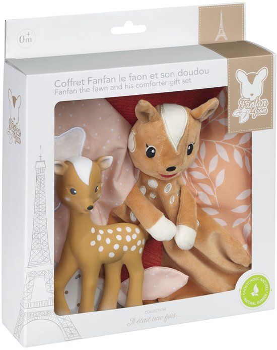 Sophie la Girafe Bol Fanfan het Hertje Cadeauset - Inclusief Bijtspeeltje en Zacht Knuffeldoekje - Perfect Kraamcadeau voor Baby's