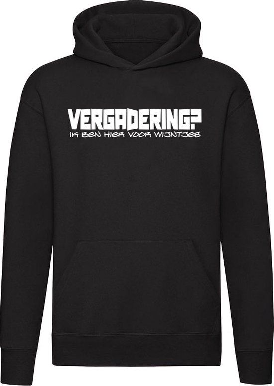 Vergadering? Ik ben hier voor wijntjes Hoodie - Zwart - XL - Unisex