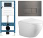 Adema Salina 2.0 Toiletset - 48.5x36x32cm - diepspoel - spoelrandloos - QeramiQ inbouwreservoir - softclose - quickrelease - toiletzitting - gunmetal metalen bedieningsplaat - rechthoekige knoppen - wit