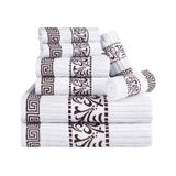 Superior 8-delige katoenen handdoekenset, zeer absorberende pluche decoratieve Boheemse, Griekse sleutelrand jacquard dobby-rand, gezichtshanddoeken 33 x 33 cm, handdoeken 40 x 76 cm, badhanddoeken 30