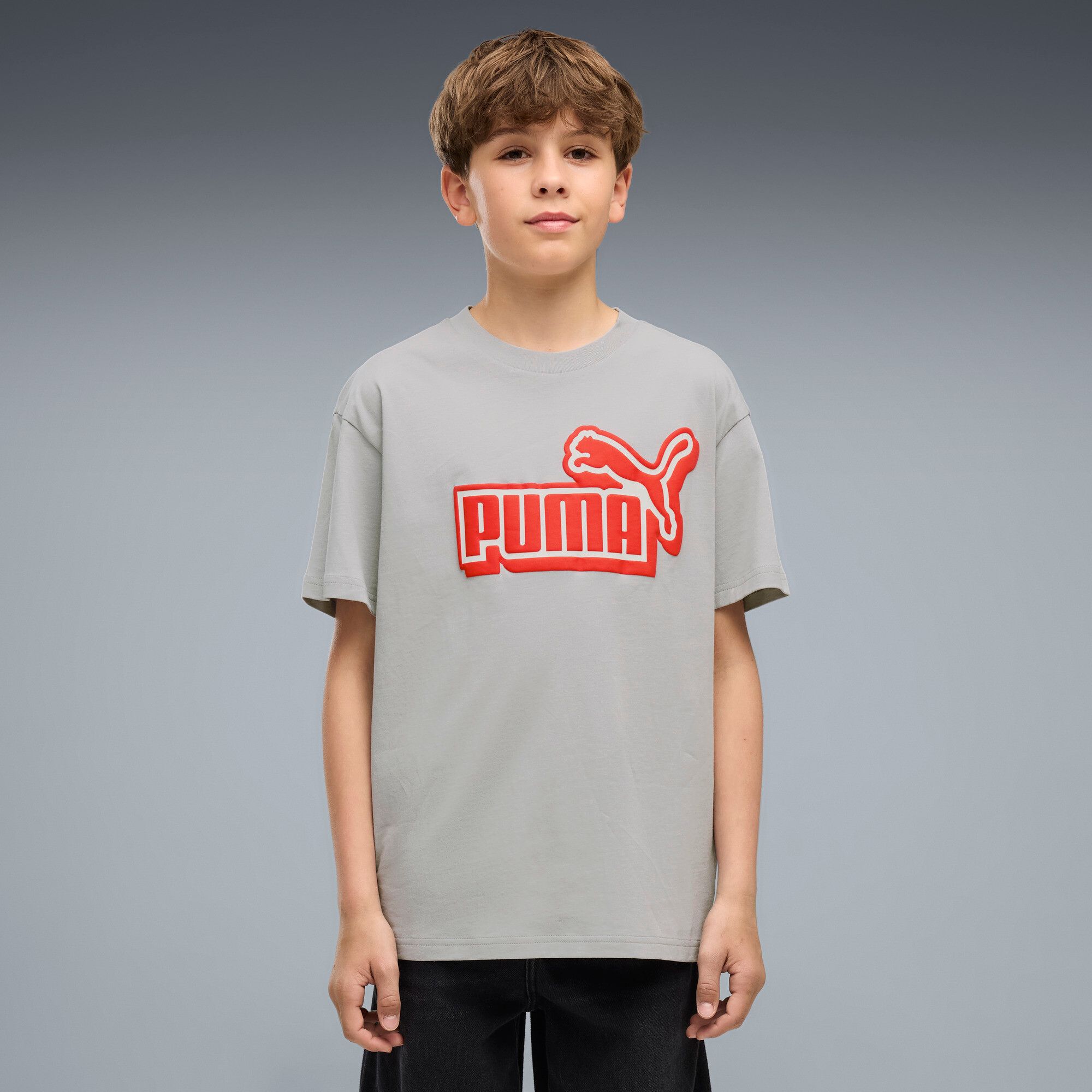 PUMA Essentials Logo Lab Relaxed Graphic T-shirt voor Heren, Grijs, Maat 13-14Y
