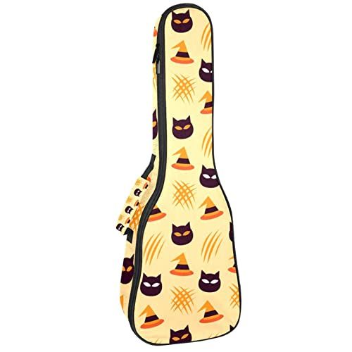 Mersov Concert Ukelele Rugzak, Heavy Duty Ukelele Case Bag met Opslag, Sopraan Concert Tenor Ukelele 10MM Gewatteerde Tas Halloween Kat Hoed & Klauw krassen