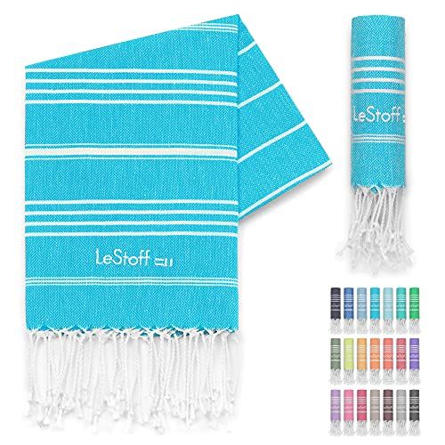 LeStoff de traditionele Hamamdoek Strandlaken Badhanddoek Saunahanddoek Douchehanddoek Spa Sport Yoga Reizen 100% Biologisch Katoen. Duurzaam, natuurlijk, zacht en voorgewassen. (50 x 100 cm, Aqua)
