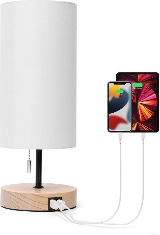 Aigostar Bureaulamp - E27 - Wit - Met USB - Klassiek