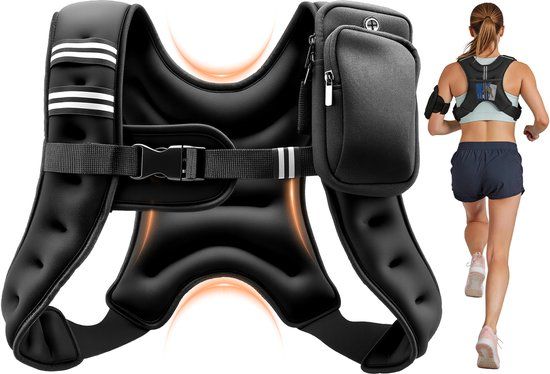 VEVOR Gewichtsvest 3,68 kg Trainingsvest met Reflecterende Strepen, Verstelbare Gesp en Praktische Opbergvakken, Fitnessvest voor Krachttraining, Hardlopen, Joggen, Fitness en Spieropbouw