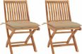 vidaXL Fauteuils pliants, 2 pièces, avec coussins beiges, en bois de teck massif