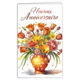 AFIE 15-6606 Verjaardagskaart voor dames, boeket tulpen in reliëf, met glanzend goud en glitter, met envelop formaat 12 x 19,5 cm, aquarelillustratie