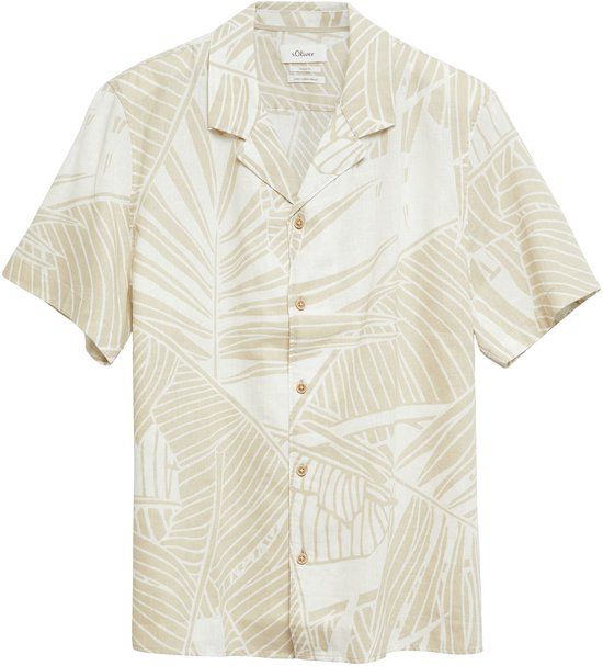 s.Oliver Gebloemd Linnen Katoen Lange Mouw Klassieke Kraag Regular Fit Casual Overhemd Beige Heren M