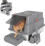 PawHut Kattenbak Roestvrij staal ABS Grijs