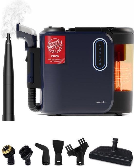 Samako Tapijtreiniger PowerClean Pro 1800W - Stoomreiniger en vlekkenreiniger - 8 Opzetstukken - 100° Stoom - Bankreiniger - Meubelreiniger - Handstomer - Matrasreiniger