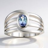 Cavill - Zilveren Ring met Onverhitte Lila Tanzaniet 0,49 ct - 925 Sterling Zilver met Rhodium - Ovalen Slijpvorm - Modern Design met Drievoudige Band