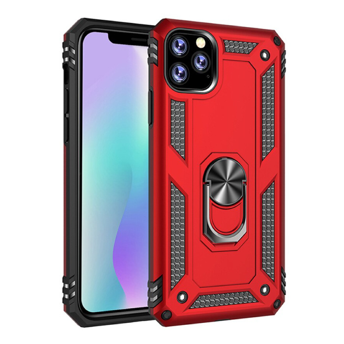 R-JUST iPhone 11 Hoesje - Shockproof Case Cover Cas TPU Rood + Kickstand