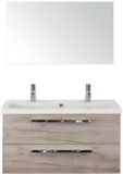 BES LED Seville Badmeubelset 100 cm - Craft Oak - Wastafel Djazz 2 Kraangaten met Spiegel
