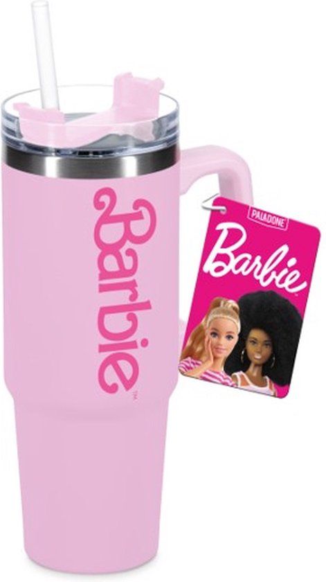 Paladone Barbie Geïsoleerde Beker 1,2L met Rietje – Travel Tumbler met Handvat – Paladone – Roze