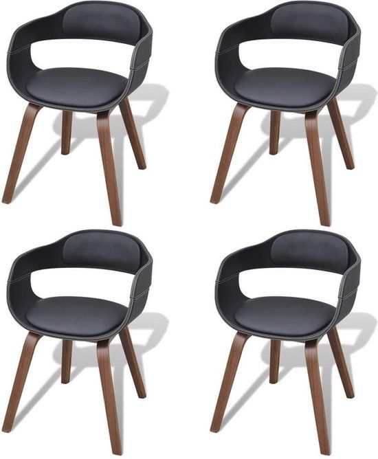 vidaXL Eetkamerstoelen 4 stuks gebogen hout en kunstleer zwart