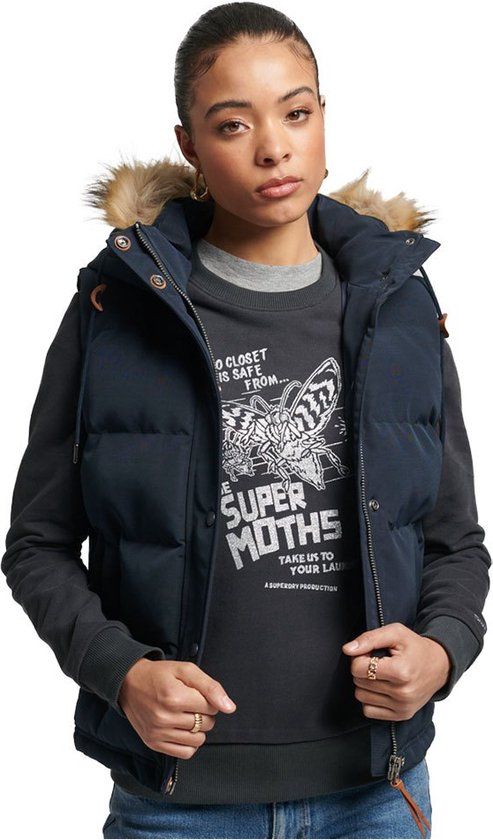 Superdry Vintage Everest Faux Fur Vest - Eclipse Navy - XS - Women