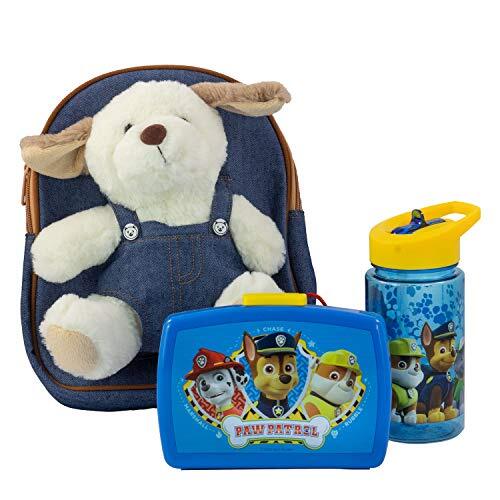 p:os Kinderrugzak met afneembare pluche hond Danny, Paw Patrol broodtrommel en drinkfles in blauw, ideale set voor de kleuterschool of bij familie-uitstapjes.