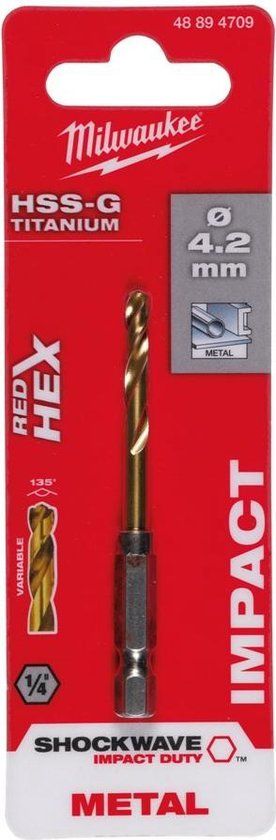 Milwaukee Shockwave Metaalboor HSS-G TiN Red Hex 4,5 mm - 48894710