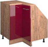 Vicco Rion Hoekkast voor schuine wand, 75.6 x 81.6 cm, 1 deur, Rood hoogglans/gouden eik