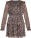 Faina Jurk Zwart Veelkleurig Dierenprint Lange Mouw V-hals Kort Polyester