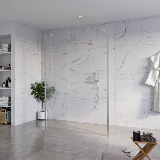 Fortifura Galeria Vrijstaande Inloopdouche - 140x200cm - Helder - antikalk - 8mm veiligheidsglas - RVS geborsteld