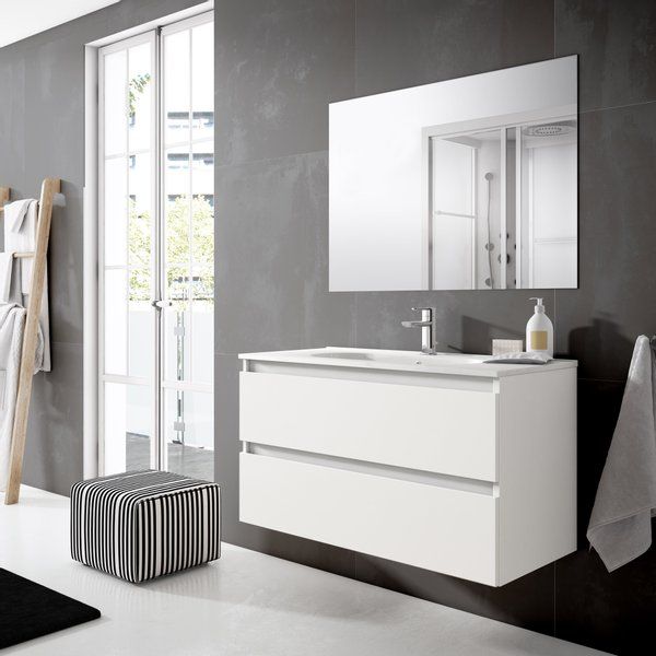 Adema Chaci badmeubelset 100x46x57cm met 2 lades greeploos met spiegel 1 keramische wasbak 1 kraangat wit mat