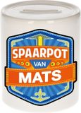 Bellatio Decorations Kinder spaarpot met naam - Mats - keramiek - met dop - wit
