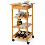 Relaxdays Keukenwagen - 39x85x39 cm - 4 lagen - naturel