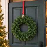 Merkloos / Sans marque Kerstkrans - D35 cm - groen - met deurhanger rood - deurkrans - kerstversiering