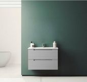 Saniclass Prime Balance Badkamermeubelset - 80x55x45cm - 1 rechthoekige keramische wasbak wit - 1 kraangat - 2 lades - mat greige (grijs)