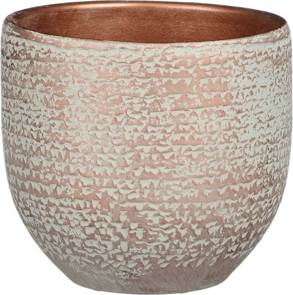 Mica Decorations - Plantenpot - terracotta - koper/wit flakes relief - D14/H12 cm