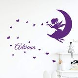 Gepersonaliseerde Fairy on the Moon Gepersonaliseerde naamstickers | Kinderkamerwanddecoratie | 2 Vellen van 30 x 20 cm en 60 x 25 cm - Paars