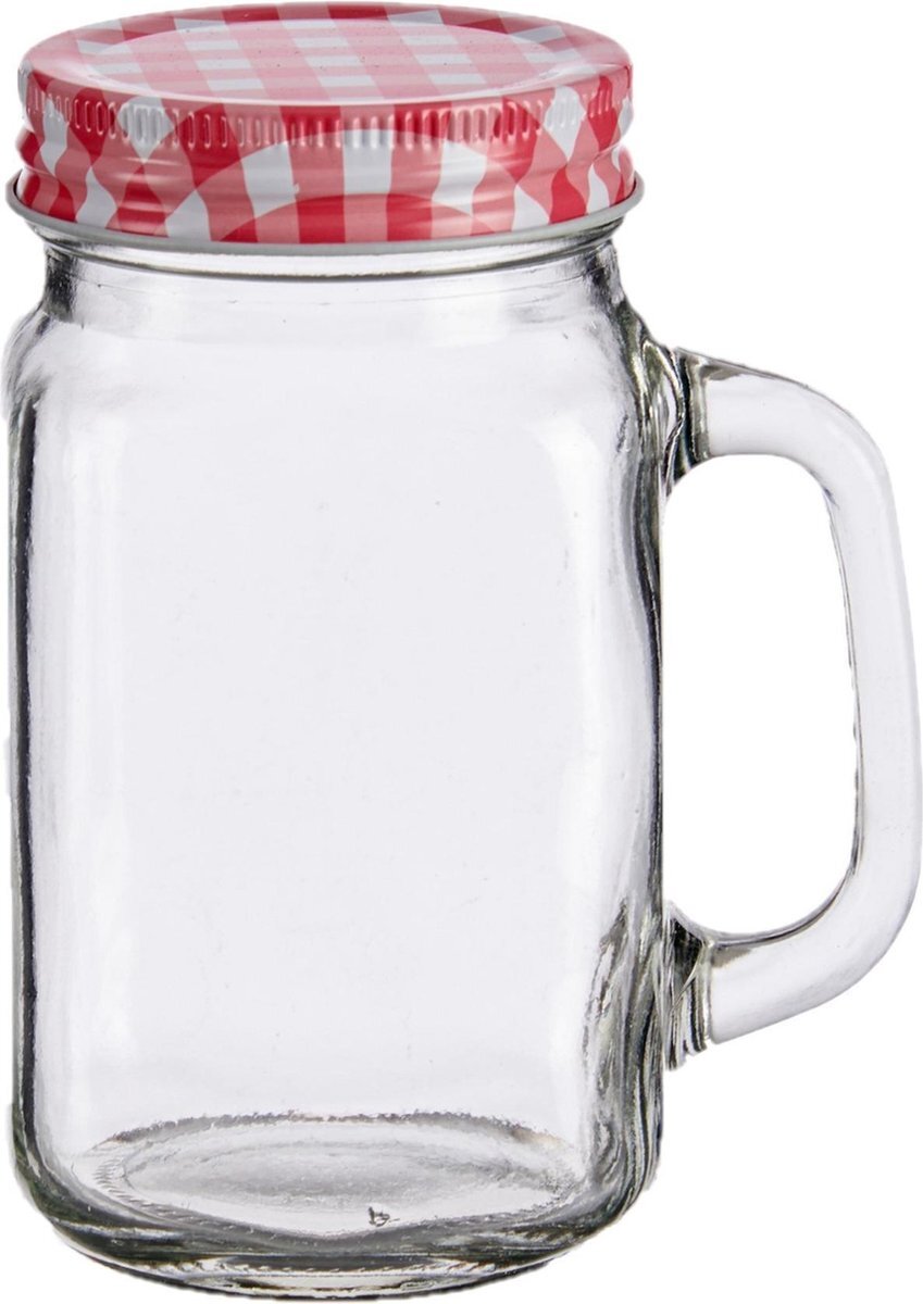 Vivalto Set van 12x stuks glazen Mason Jar drinkbekers/drinkpotjes met gekleurde dop 430 ml - anti-lek drinkglazen