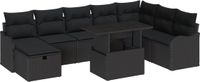 vidaXL Banc de jardin 9 pièces Noir Polyrotin
