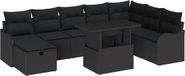 vidaXL Banc de jardin 9 pièces Noir Polyrotin