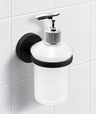 IPEA Zelfklevende dispenserhouder, zwart, geen boren nodig, modern design, elegante flessenhouder voor aan de muur voor vloeibare zeep om op te plakken in de badkamer, douche, thuis