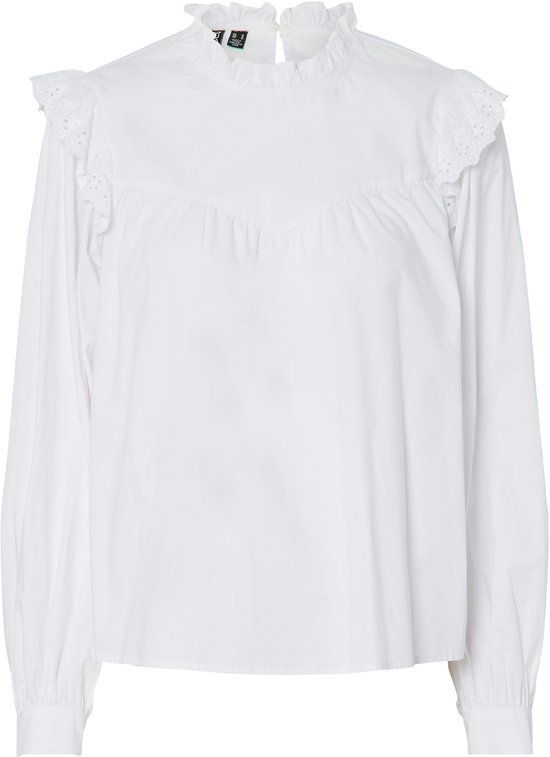 PIECES Dames Blouse PCVELA LS SHIRT WVN NOOS - Maat S - Katoen - Lange mouw - Regular Fit - Wit
